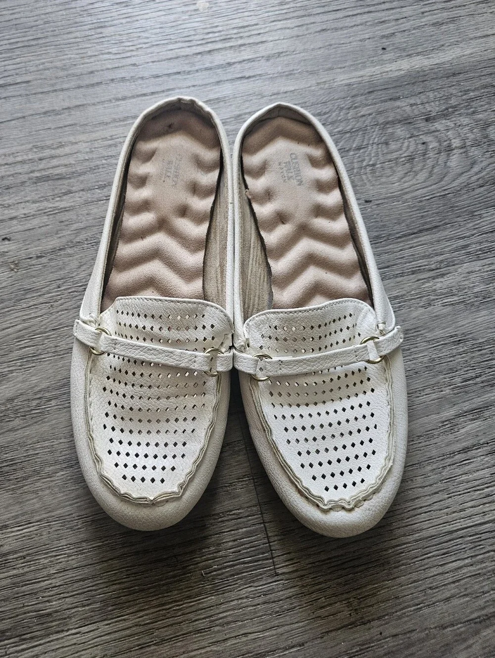 Women’s Cream Perforated Slip-On Loafers